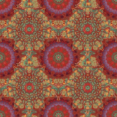 Vektör yeşili, sarı ve kahverengi damask dantelli çiçek süsü. Düğün törenleri, yıldönümleri, partiler, etkinlikler için karmaşık bir dekorasyon..