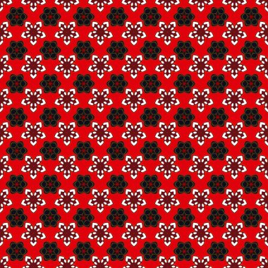 Pembe, kırmızı ve mor dairesel mandala, yıldızlar ve kar taneleri elsments ile geleneksel süsleme arkaplan vektörsüz desen.