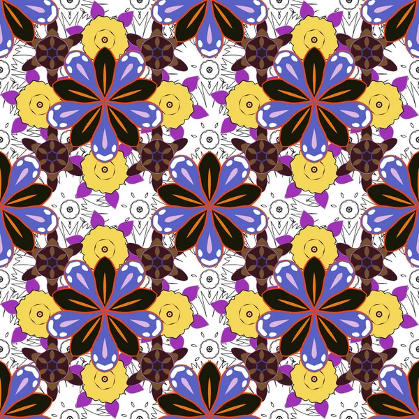 Ilustración Vectorial Patrón Floral Inconsútil Colores Azul Púrpura Amarillo — Vector de stock