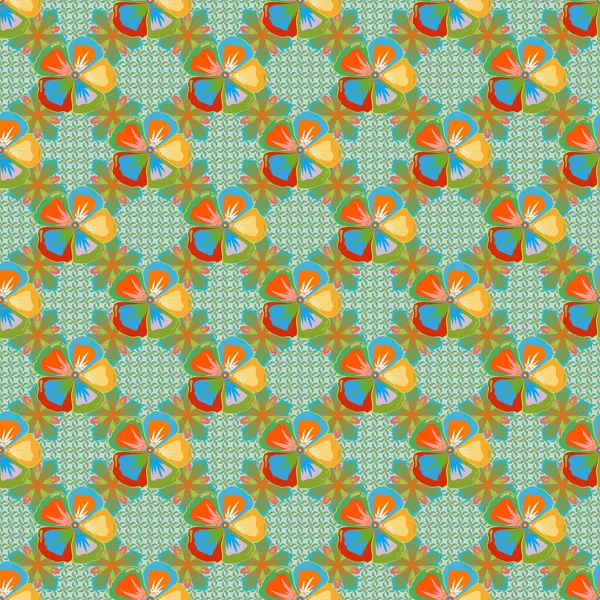 Bezešvé Vzor Roztomilými Kosmu Květiny Modré Oranžové Zelené Barvy Rastrová — Stockový vektor