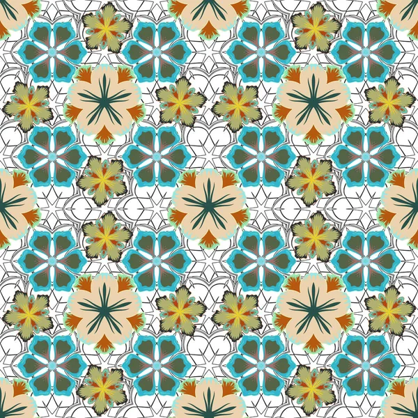 Luxueux Motif Sans Couture Ornement Gris Vert Bleu Avec Des — Image vectorielle