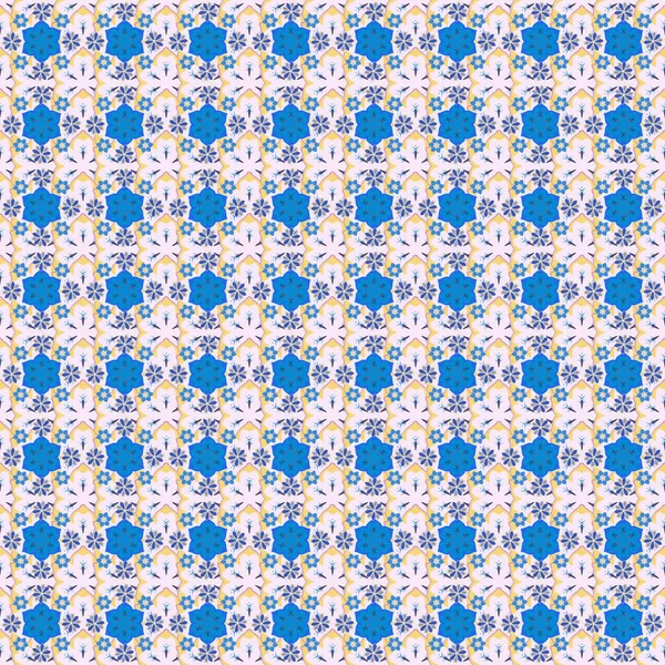 Grafiskt Tryck Blommönster Beige Blå Och Gula Färger Sömlös Mönster — Stock vektor