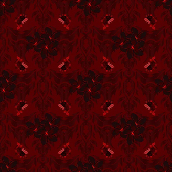Patrón Floral Sin Costuras Lindas Flores Plumeria Colores Rojo Negro — Archivo Imágenes Vectoriales