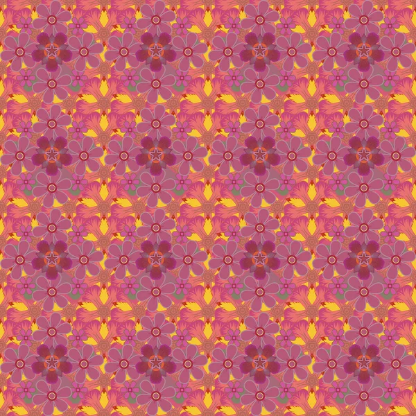 Vektorillustration Problemfri Blomstermønster Med Stiliserede Blomster Lilla Røde Brune Farver – Stock-vektor