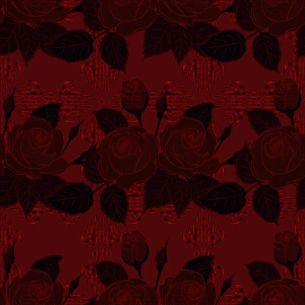 Vektorillustration Nahtloses Blumenmuster Braunen Roten Und Schwarzen Farben Mit Kunterbunten — Stockvektor