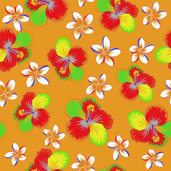 Wektor Vintage Bezszwowe Tropikalne Kwiaty Hibiskusa Płynny Wzór Kolorach Żółtym — Wektor stockowy