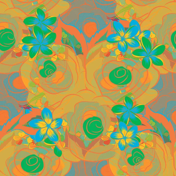 Motif Sans Couture Avec Des Roses Vertes Jaunes Orange Illustration — Image vectorielle