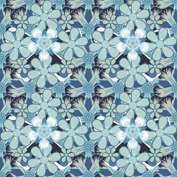 Conception Motif Sans Couture Mignon Beaucoup Fleurs Violet Gris Bleu — Image vectorielle