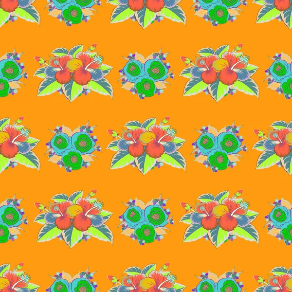 Vector Illustratie Naadloos Patroon Met Schattige Bloemen Blauwe Groene Kleuren — Stockvector