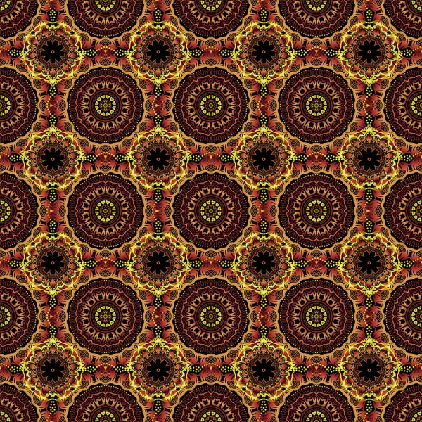 Yeşil, kahverengi ve sarı soyut çiçek süsü, soyut dekoratif elementlerin vektörsüz deseni.