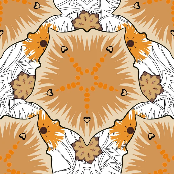 Восточный Векторный Бесшовный Рисунок Арабесками Бежевыми Оранжевыми Голубыми Элементами Классический — стоковый вектор