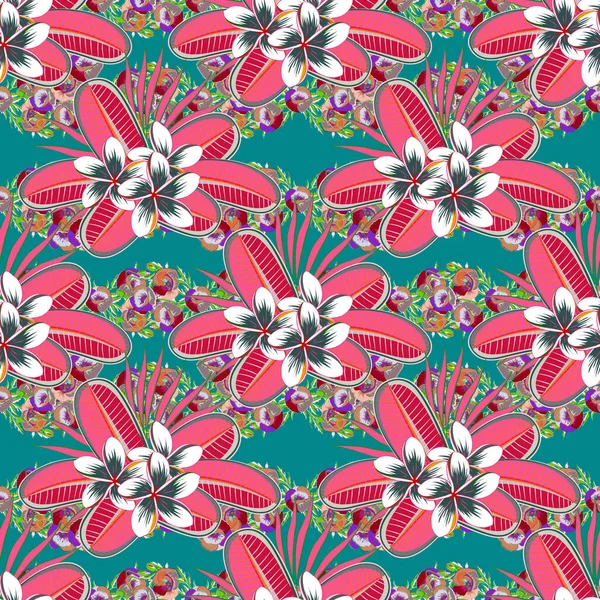 Patrón Étnico Floral Sin Costuras Colores Rojo Verde Ilustración Vectorial — Vector de stock