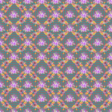 İç tasarım, baskı, web ve tekstil tasarımı için iyi bir tasarım. Mavi ve kırmızı renklerle süslenmiş kusursuz çiçek deseni. Optik yanılsama.