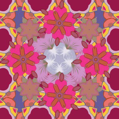 Güzel suluboya çiçekler, parlak resimler çiçek desenleri. Pembe, mor ve morumsu renklerde vektörsüz desen.