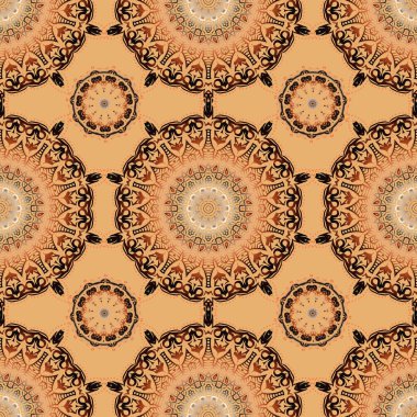 Şirin vektör çizimi. Soyut kar taneleri ve noktalarıyla turuncu, bej ve kahverengi Noel çerçevesi.