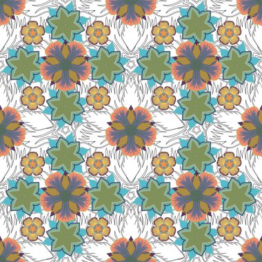 Tasarım için kusursuz elementler. Doğu tarzında mavi, gri ve sarı ızgara. Doğu karışık İslami kart geçmişi.