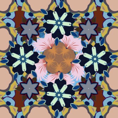 Bej, gri ve mavi ızgaralı kusursuz desen. Vintage süsün Raster kare kompozisyonu.