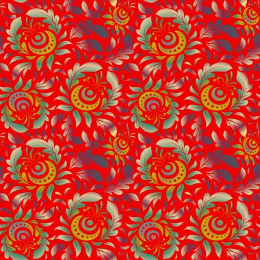 Renkli kırmızı ve sarı süslemeli vektör desenli.