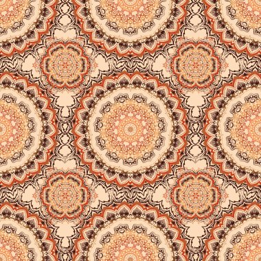 Bej, kahverengi ve turuncu soyut çiçek süsü, soyut dekoratif elementlerin vektörsüz deseni.