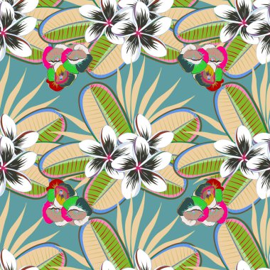 Vektör soyut çiçekleri modaya uygun çok renkli bir tarzda. Hawaii tropikal doğal çiçeksiz desen.