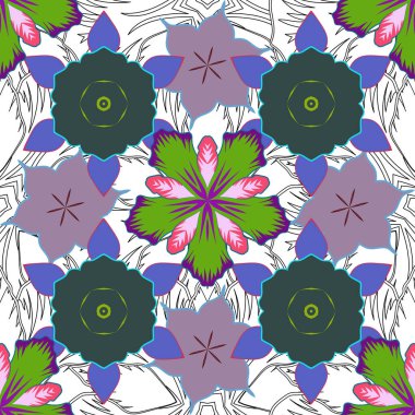 Yeşil, mor ve mavi elementlerin kusursuz deseni.