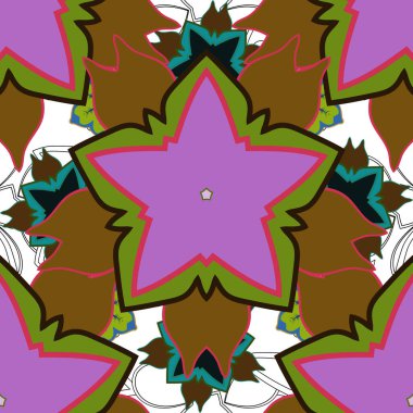 Vektör çizimi. Mavi, yeşil ve mor renklerdeki elementlerin kusursuz görüntüsü. Duvar kağıdı, sunum, tasarım, baskı veya tekstil için iyi desen.