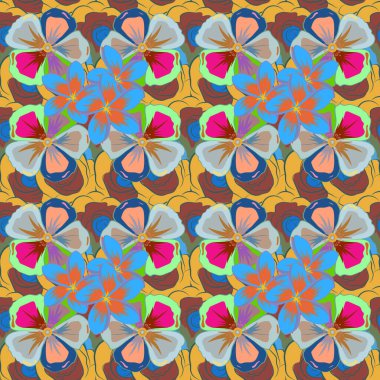 Kusursuz desenli sarı ve mavi renkli küçük çiçekler. Küçük, soyut çiçeklerdeki sevimli çiçek desenleri..