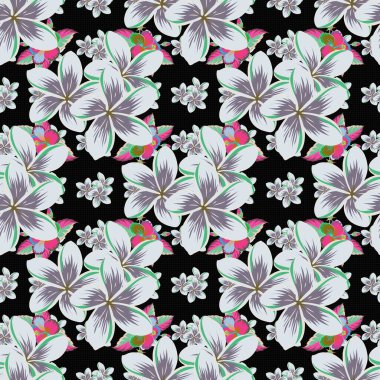 Mavi ve yeşil renkli çiçek deseni. Çizgili arkaplanda suluboya desensiz.