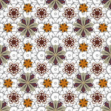 Gri, kahverengi ve mavi renklerde vektörsüz klasik desen. Kumaş baskısı, hatıra defteri, hediye paketi için..