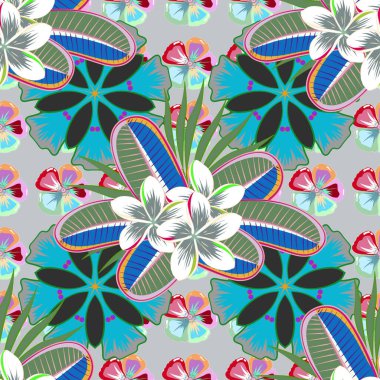 Soyut zarafet vektörü pürüzsüz desen, gri arkaplan üzerinde plumeria çiçekleri var..