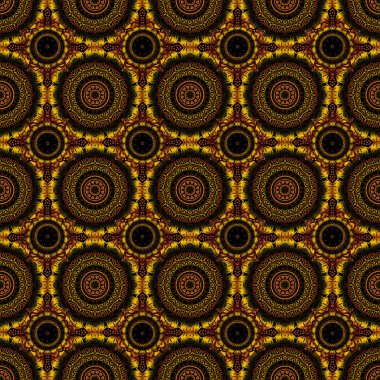 Sorunlu damasküler desensiz arka plan fayansları. Kahverengi, yeşil ve sarı renklerde vektörsüz süs.