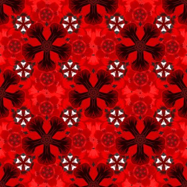 Soyut vektör dokusu. Kırmızı, pembe ve menekşe rengi dikişsiz desen. Düşük polyester desenli resimleme.