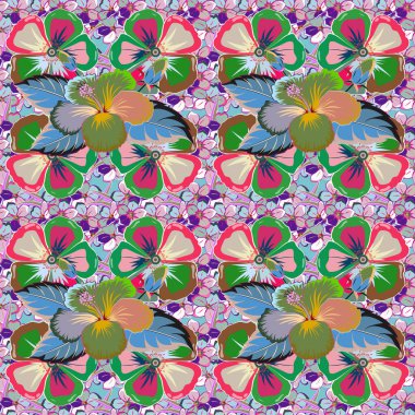 Dekorasyon ve tasarım için güzel bir vektör deseni. Pembe ve yeşil renkli çiçeklerle sulu boya deseni. Çiçekli zarif desen, suluboya etkisi. Vintge biçiminde moda yazdırma.