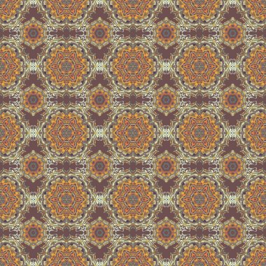 Kesik kağıt dantel dokusu, vektör tül arka plan, kahverengi, turuncu ve bej renkli girintisiz desen. Vektör illüstrasyonu.