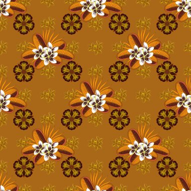 Parlak resim primula çiçek izine ilham kaynağı oldu. Kusursuz bir arka plan. Turuncu, bej ve sarı renklerde güzel suluboya primula çiçekleri.