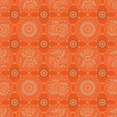 Tekstil, parer, kumaş, ambalaj, ağ ve parmak izi tasarımı için kullanılabilir. Kahverengi, turuncu ve bej kar taneleri ve noktalarıyla vektör kışı kusursuz deseni.