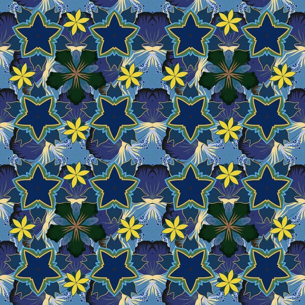 Modèle Fleurs Vectorielles Dessinées Main Sans Couture Violet Bleu Vert — Image vectorielle