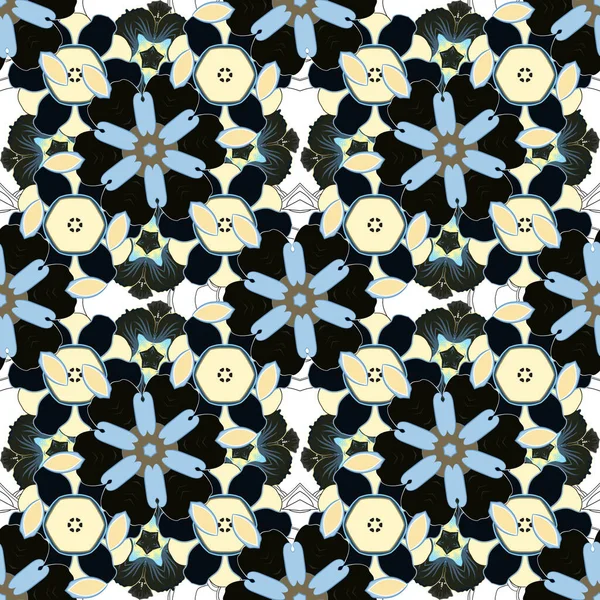 Vektorillustration Sömlös Blommönster Svart Grå Och Blå Färger — Stock vektor