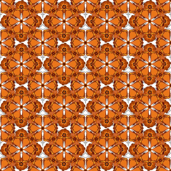ブラウン ベージュ オレンジの繰り返し要素を持つモダンな幾何学的なシームレスなパターン シームレスベクトル装飾 — ストックベクタ