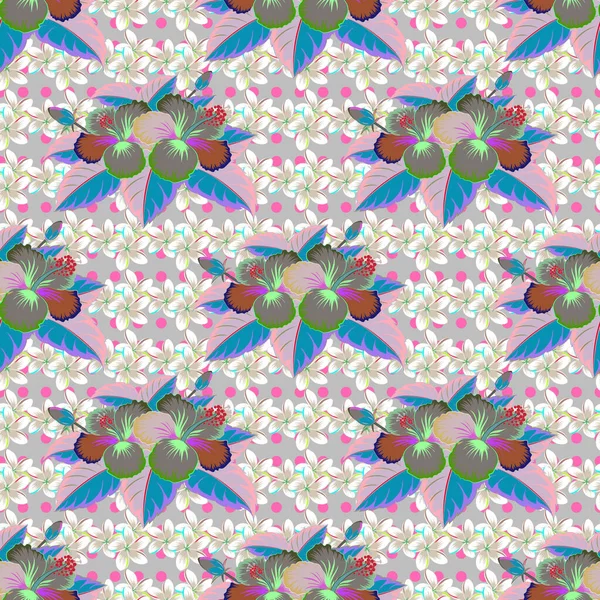 ロイヤルハイビスカスと現代のフラワーパターン 中立的な背景に色東洋のパターン シームレスな花飾り — ストックベクタ