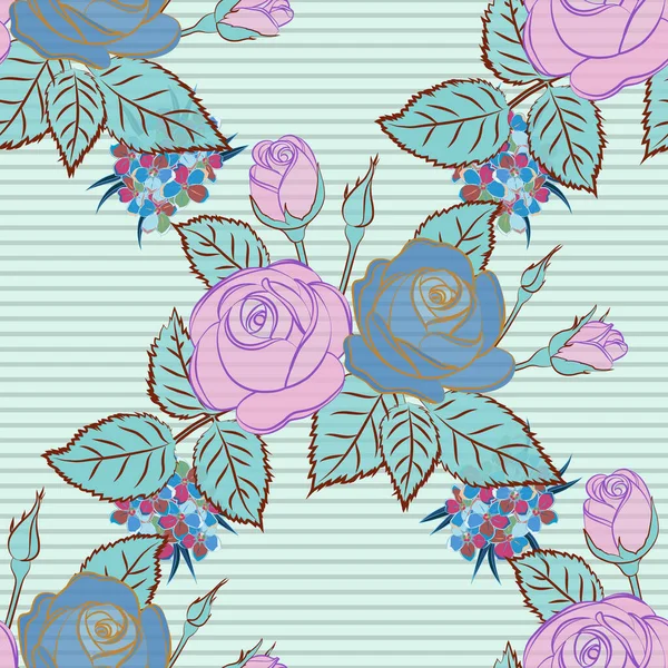 Векторний Безшовний Візерунок Сірих Рожевих Синіх Кольорах Красиві Акварельні Троянди — стоковий вектор