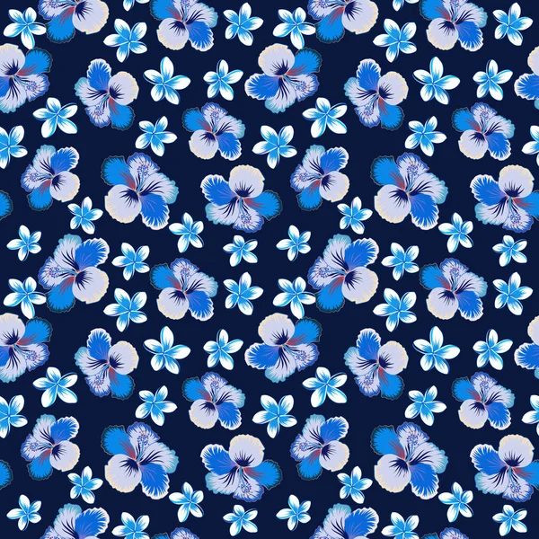 Τροπικά Λουλούδια Φύλλα Ιβίσκου Μπουμπούκια Ιβίσκου Λουλουδάτο Μοτίβο Χωρίς Ραφή — Διανυσματικό Αρχείο