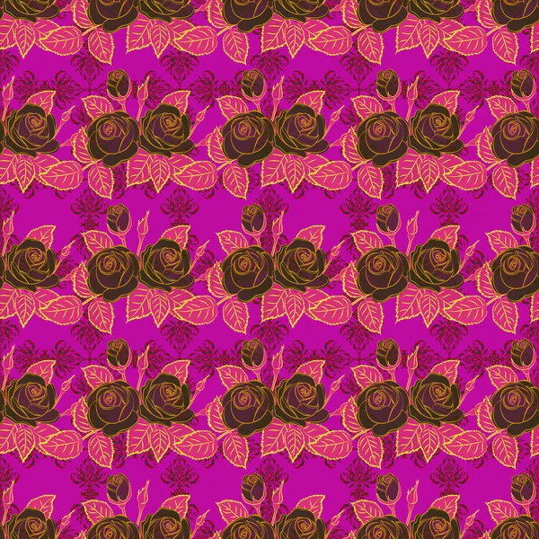Акварель Цветочный Фон Растровый Узор Розовыми Цветками Листьями Розовом Розовом — стоковый вектор