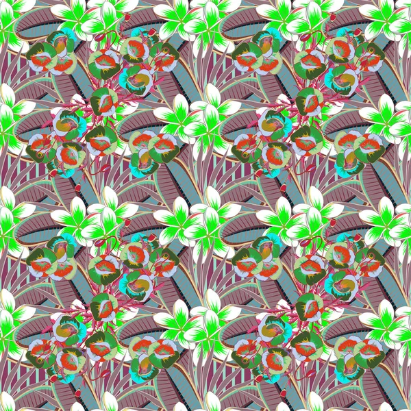 Fond Floral Printanier Avec Des Fleurs Orange Vertes Élégant Modèle — Image vectorielle