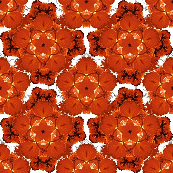 Soft Watercolor Flower Print Nahtloses Muster Grauen Roten Und Orangefarbenen — Stockvektor