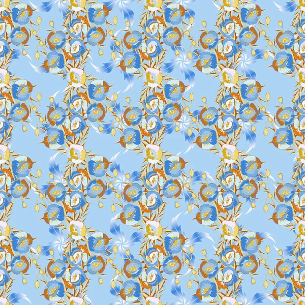 Цветы Акварели Синего Желтого Коричневого Цветов Яркая Живопись Вдохновила Цветочный — стоковый вектор