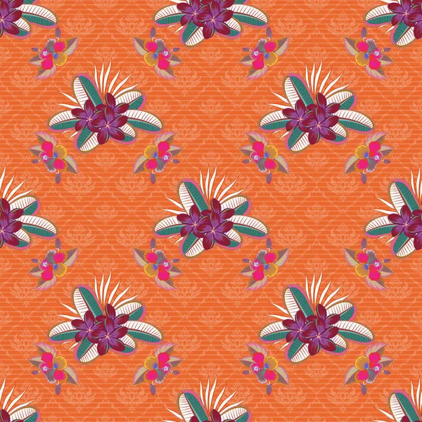 Abstrakte Blumen Vektorillustration Vektor Nahtloses Muster Mit Kleinen Blüten Orange — Stockvektor