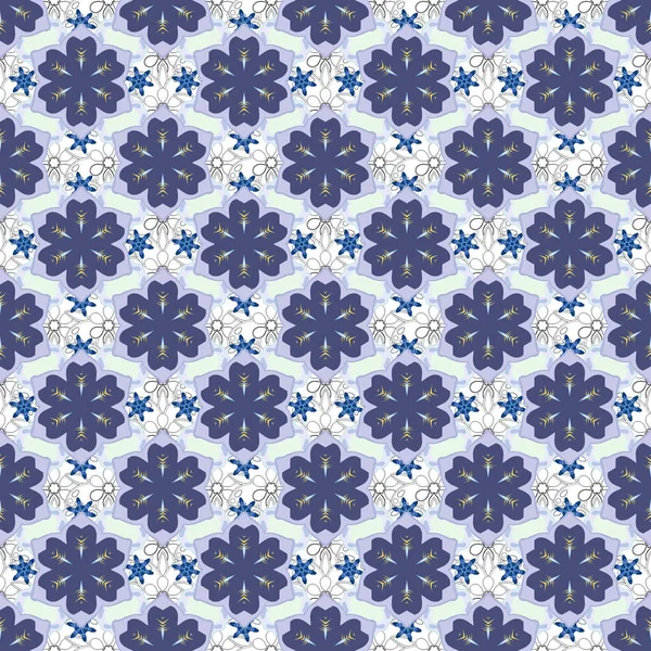 Patrón Sin Costura Vectorial Con Adorno Violeta Vintage Gris Azul — Archivo Imágenes Vectoriales