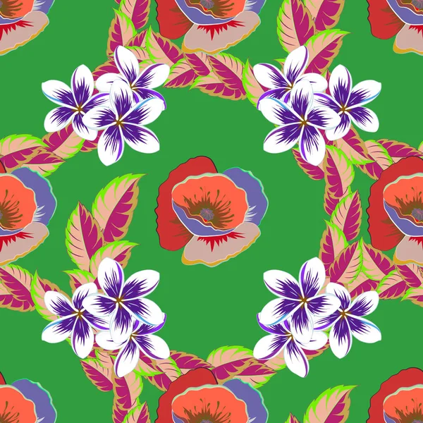 Vektorskizze Vieler Abstrakter Farbiger Blumen Handgezeichnete Nahtlose Blumenillustration Nahtlose Muster — Stockvektor
