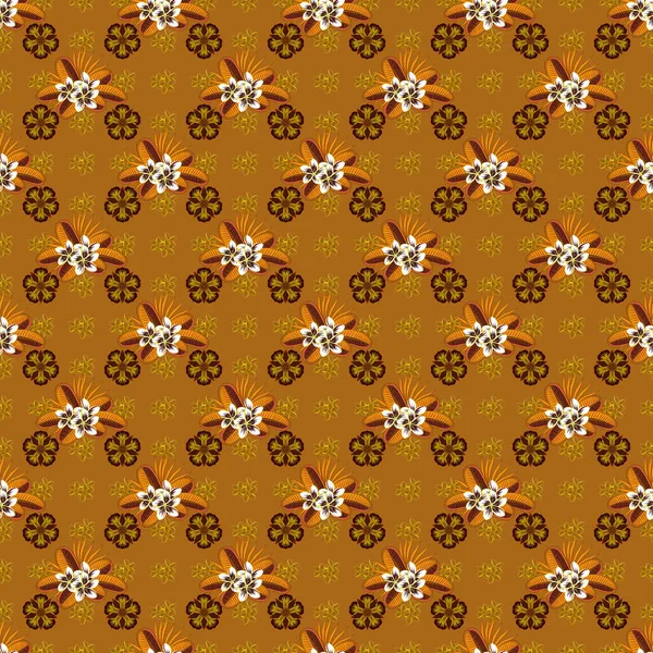 Bloemenbehang Bruine Oranje Rode Kleuren Traditioneel Naadloos Paisley Patroon Decoratieve — Stockvector